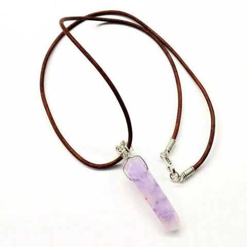 Light Amethyst Crystal Point Pendant Necklace – Silver Wrapped Leather Cord | Made in USA Alexa Martha Designs  Necklace