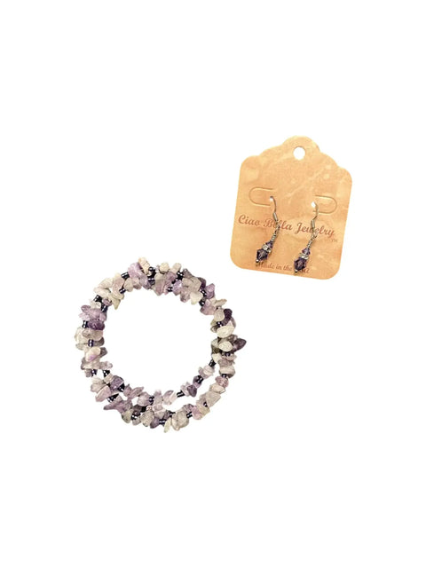 Light Amethyst Gemstone Wrap Bracelet And Crystal Drop Earrings Set – Handmade Jewelry | Made In USA Michelle Marie Boutique  Bracelet