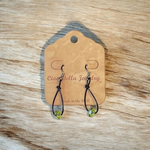 Light Green Crystal Teardrop Leather Earrings – Lightweight Hypoallergenic Dangle | Made in USA by Michelle Marie Boutique Michelle Marie Boutique  Earrings