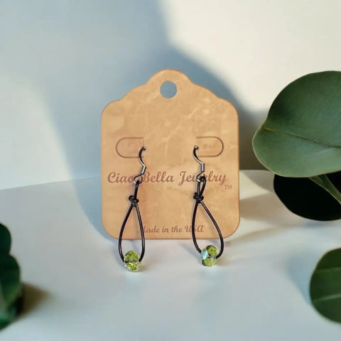 Light Green Crystal Teardrop Leather Earrings – Lightweight Hypoallergenic Dangle | Made in USA by Michelle Marie Boutique Michelle Marie Boutique  Earrings