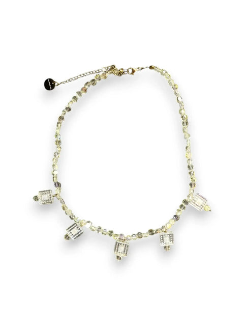 Light Peridot Crystal Beaded Necklace With Clear Square Pendants – Adjustable Length | Made in USA Michelle Marie Boutique  Necklaces