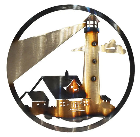 Lighthouse Coastal Metal Wall Art – Handmade Circle Decor | Made in USA Knights Home Decor  item