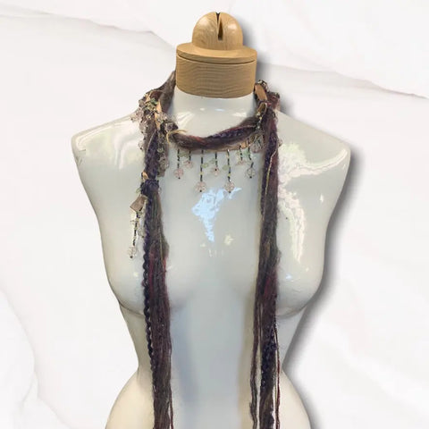 Lightweight Boho Mohair Scarf Necklace with Floral Beads – Handcrafted Accessory | Made in USA Michelle Marie Boutique  Scarf