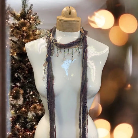 Lightweight Boho Mohair Scarf Necklace with Floral Beads – Handcrafted Accessory | Made in USA Michelle Marie Boutique  Scarf