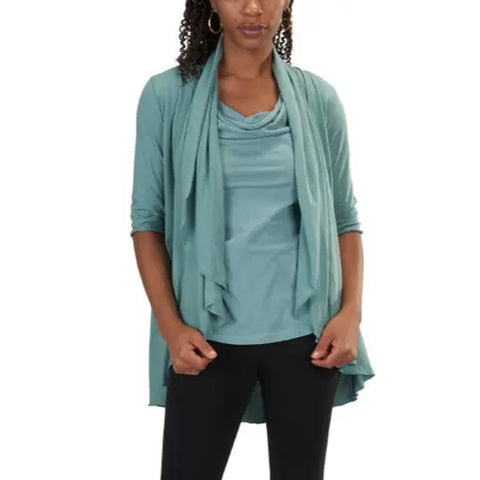 Lightweight Draped Organic Cotton Cardigan – Breathable Spring Layer | Made in USA Spiritex | Sustainable Apparel  Women's Jackets & Vests