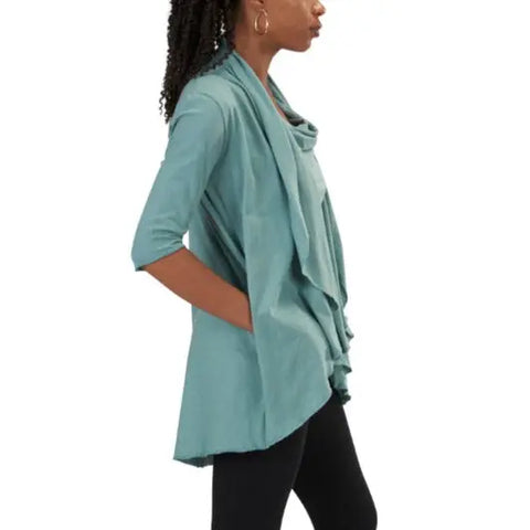 Lightweight Draped Organic Cotton Cardigan – Breathable Spring Layer | Made in USA Spiritex | Sustainable Apparel  Women's Jackets & Vests