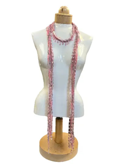 Lightweight Mohair Silk Yarn Scarf Necklace With Beads – Pink Shades | Made In USA Michelle Marie Boutique  Scarf