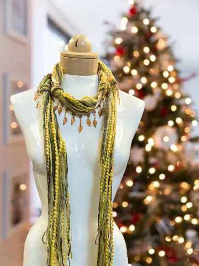 Lightweight Mohair and Silk Yarn Beaded Scarf Necklace 48 Inch – Summer Accessory – Made in USA Michelle Marie Boutique  Scarf