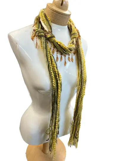 Lightweight Mohair and Silk Yarn Beaded Scarf Necklace 48 Inch – Summer Accessory – Made in USA Michelle Marie Boutique  Scarf