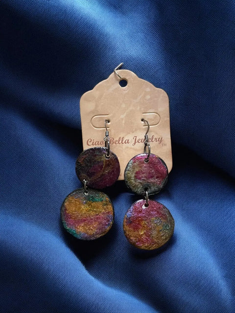 Lightweight Resin Vinyl Double Drop Earrings – Vibrant Colorful Design | Handmade Jewelry Made in USA Michelle Marie Boutique  Earrings