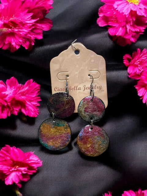 Lightweight Resin Vinyl Double Drop Earrings – Vibrant Colorful Design | Handmade Jewelry Made in USA Michelle Marie Boutique  Earrings