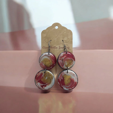 Lightweight Resin Vinyl Double Drop Earrings – Vibrant Colorful Design | Handmade Jewelry Made in USA Michelle Marie Boutique  Earrings