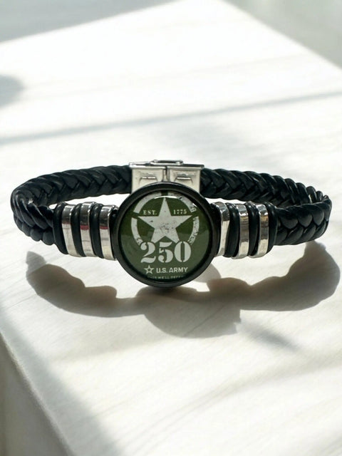 Limited Edition 250th Anniversary Army Bracelet – Black Braided Leather Band – Handmade Patriotic Jewelry | Made in USA Michelle Marie Boutique  Bracelets