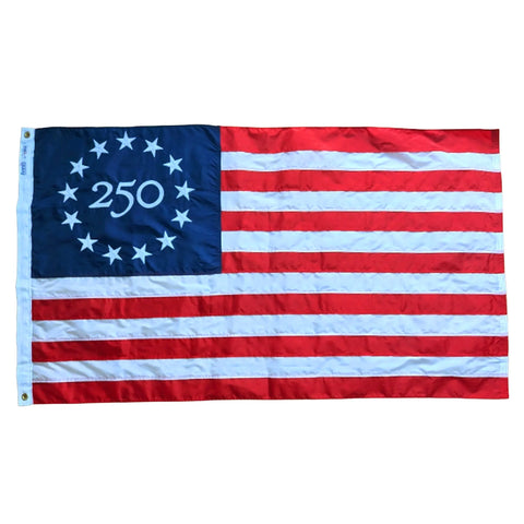 Limited Edition Betsy Ross Flag with 250th Anniversary Emblem – Commemorative Nylon Flag | Made in USA Freedom Flag and Pole 