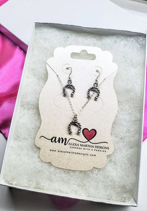 Limited Edition Handmade Sterling Silver Horseshoe Necklace, Earrings, Or Set – Alexa Martha Designs | Made in USA Alexa Martha Designs  Necklace