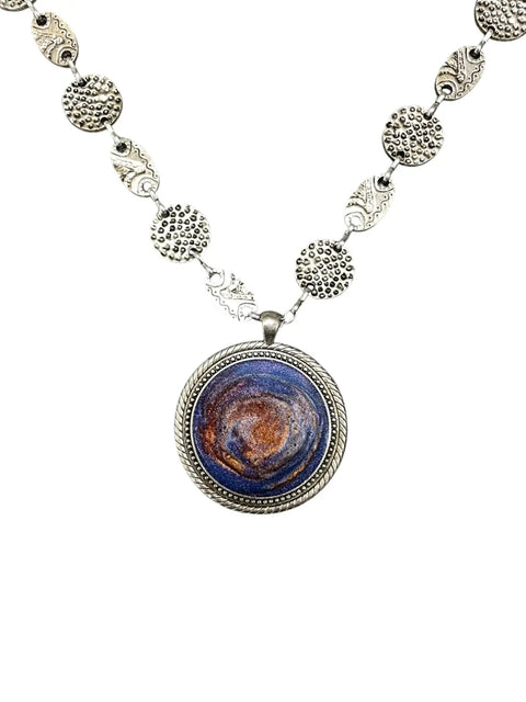 Long Blue Orange Purple Resin Filigree Pendant Necklace – Boho Chic Jewelry | Made in USA Handcrafted Statement Accessory Michelle Marie Boutique  Necklaces