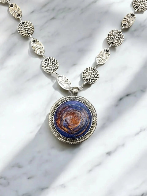 Long Blue Orange Purple Resin Filigree Pendant Necklace – Boho Chic Jewelry | Made in USA Handcrafted Statement Accessory Michelle Marie Boutique  Necklaces