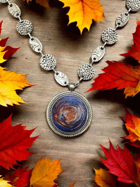 Long Blue Orange Purple Resin Filigree Pendant Necklace – Boho Chic Jewelry | Made in USA Handcrafted Statement Accessory Michelle Marie Boutique  Necklaces