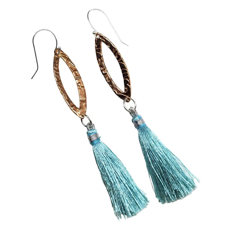 Long Copper Embossed Silk Tassel Earrings in Various Colors Alexa Martha Designs  Earrings