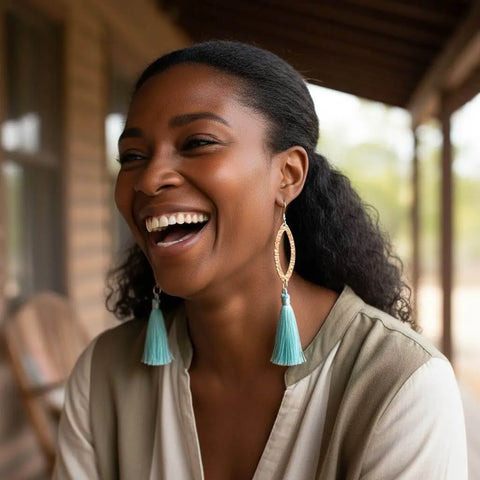 Long Copper Embossed Silk Tassel Earrings in Various Colors Alexa Martha Designs  Earrings