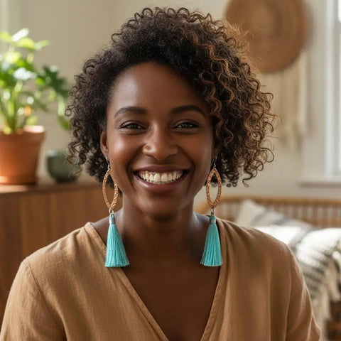 Long Copper Embossed Silk Tassel Earrings in Various Colors Alexa Martha Designs  Earrings