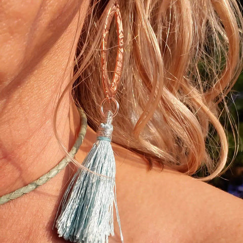 Long Copper Embossed Silk Tassel Earrings in Various Colors Alexa Martha Designs  Earrings