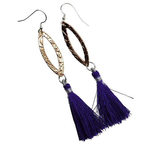 Long Copper Embossed Silk Tassel Earrings in Various Colors Alexa Martha Designs  Earrings