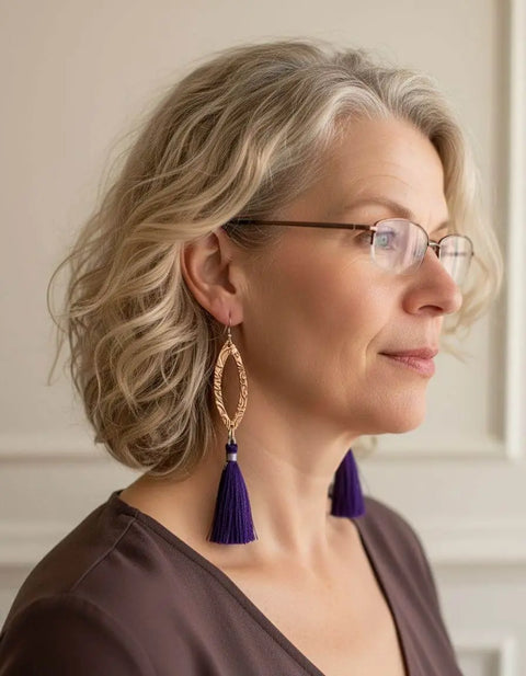 Long Copper Embossed Silk Tassel Earrings in Various Colors Alexa Martha Designs  Earrings