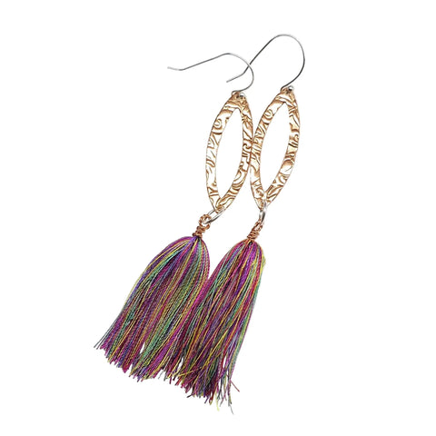 Long Copper Embossed Silk Tassel Earrings in Various Colors Alexa Martha Designs  Earrings