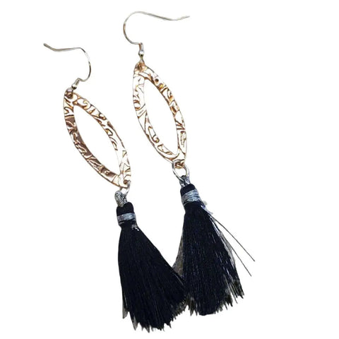 Long Copper Embossed Silk Tassel Earrings in Various Colors Alexa Martha Designs  Earrings
