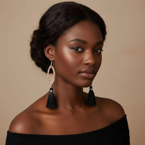 Long Copper Embossed Silk Tassel Earrings in Various Colors Alexa Martha Designs  Earrings