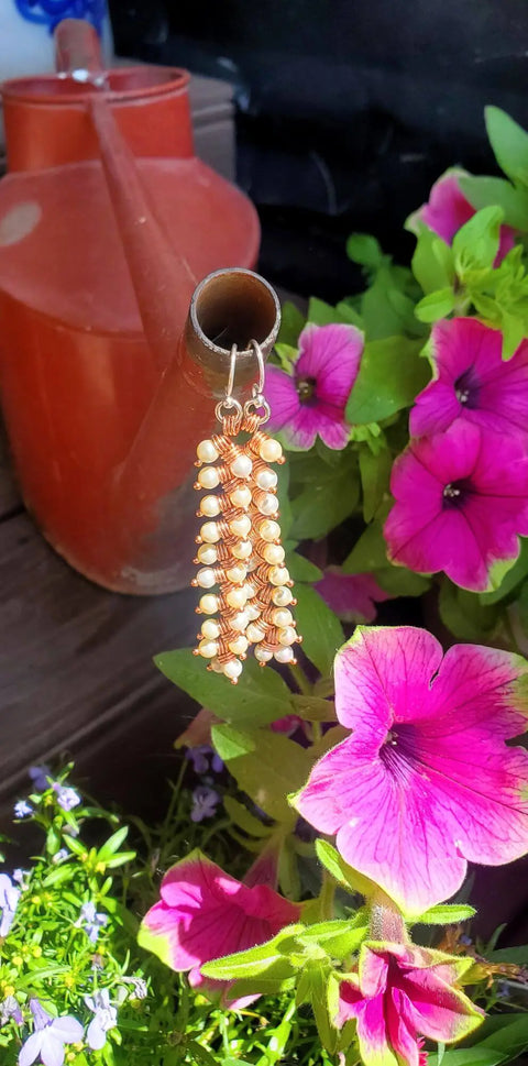 Long Copper Wire Braided Earrings with Swarovski Pearls – 3 Inch | Handmade in USA Alexa Martha Designs  Earrings
