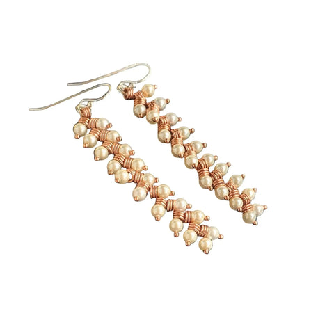 Long Copper Wire Braided Earrings with Swarovski Pearls – 3 Inch | Handmade in USA Alexa Martha Designs  Earrings