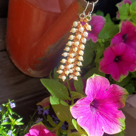 Long Copper Wire Coiled Braided Swarovski Crystal Pearl Earrings Alexa Martha Designs  Earrings
