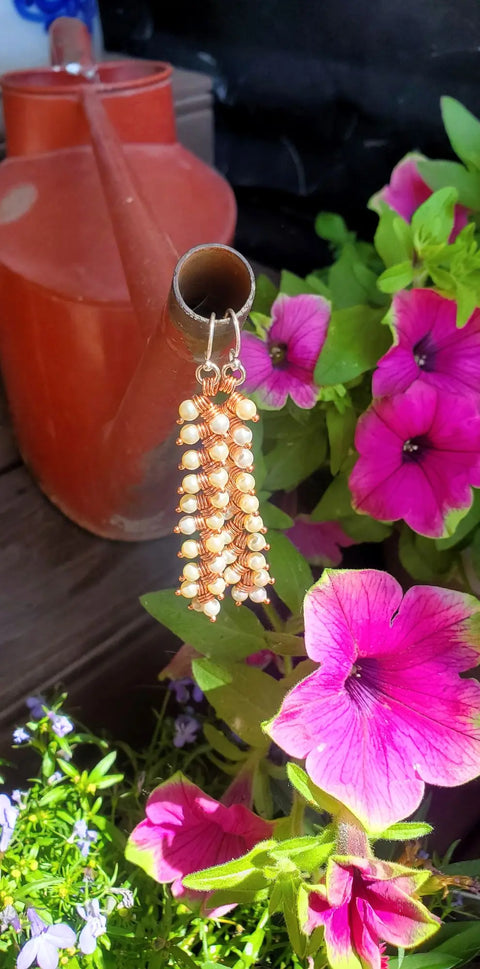 Long Copper Wire Coiled Braided Swarovski Crystal Pearl Earrings Alexa Martha Designs  Earrings