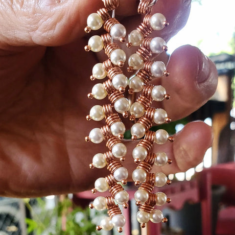 Long Copper Wire Coiled Braided Swarovski Crystal Pearl Earrings Alexa Martha Designs  Earrings