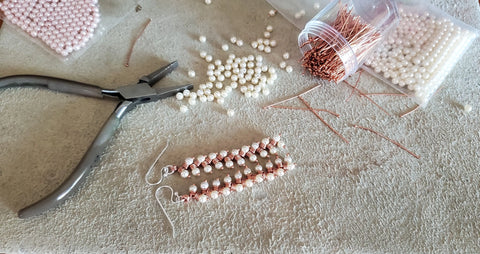 Long Copper Wire Coiled Braided Swarovski Crystal Pearl Earrings Alexa Martha Designs  Earrings