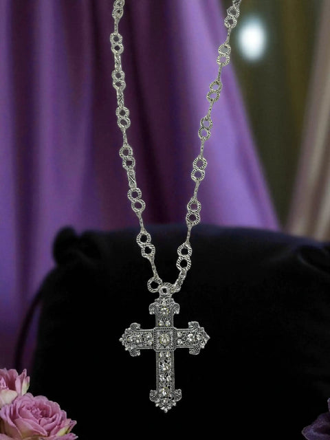 Long Crystal Cross Pendant Necklace – Elegant Alloy Chain | Made in USA With Gift Box Michelle Marie Boutique  Necklace