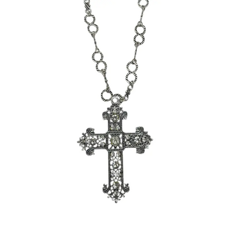 Long Crystal Embellished Cross Pendant Necklace (Alloy Metal, Gift Box) Michelle Marie Boutique  Necklace