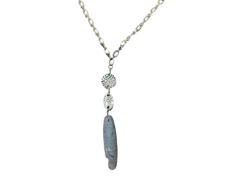 Long Iridescent Blue Purple Electroplated Agate Pendant Necklace 40 Inch Adjustable Chain – Handmade Jewelry | Made in USA Michelle Marie Boutique  Necklace