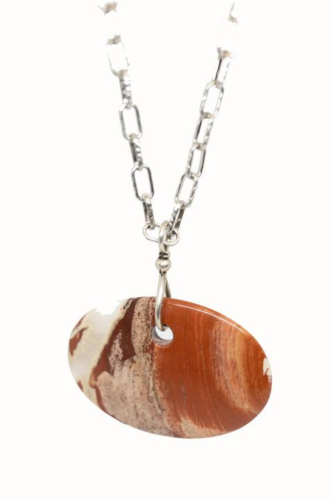Long Natural Agate Necklace With Silver Stainless Steel Chain | Stylish and Unique Michelle Marie Boutique  Necklace