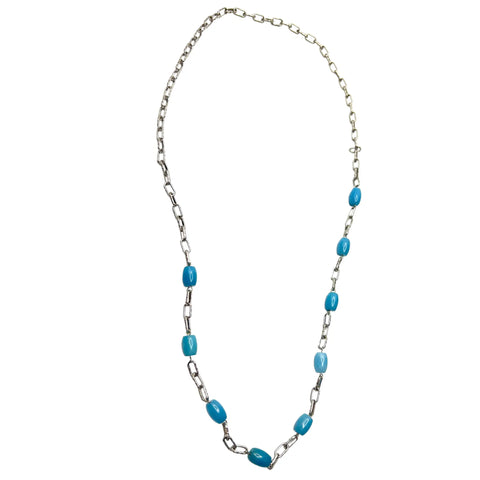 Long Silver Chain Necklace With Aquamarine Gemstone Beads – Handmade Jewelry | Made in USA Michelle Marie Boutique  Necklace