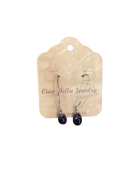 Long Sterling Silver Kidney Wire Earrings With Amethyst Gemstones – Handmade | Made in USA Michelle Marie Boutique  Earrings