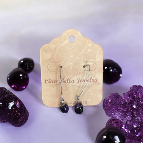 Long Sterling Silver Kidney Wire Earrings With Amethyst Gemstones – Handmade | Made in USA Michelle Marie Boutique  Earrings