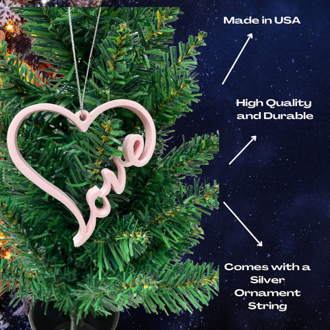 Love Heart Christmas Ornament 3D Printed – Made in USA Decor Chatelet Manufacturing 