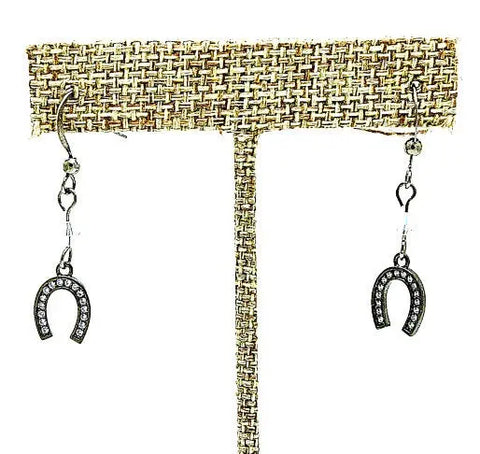 Lucky Horseshoe Earrings With Crystal Accents – Hypoallergenic Metal Dangle Jewelry | Made in USA by Michelle Marie Boutique Michelle Marie Boutique  Earrings
