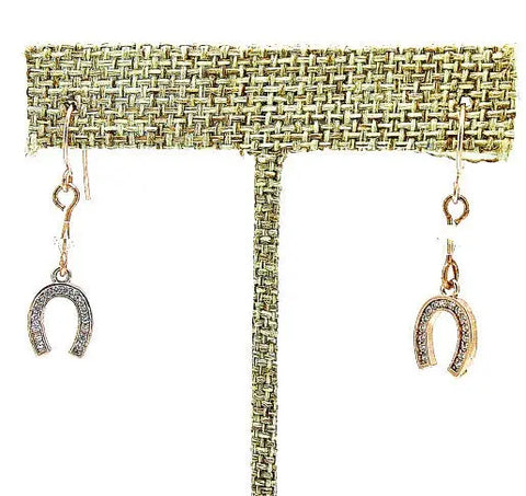Lucky Horseshoe Earrings With Crystal Accents – Hypoallergenic Metal Dangle Jewelry | Made in USA by Michelle Marie Boutique Michelle Marie Boutique  Earrings