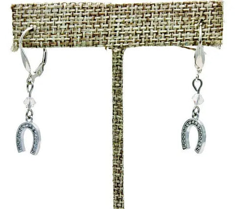 Lucky Horseshoe Earrings With Crystal Accents – Hypoallergenic Metal Dangle Jewelry | Made in USA by Michelle Marie Boutique Michelle Marie Boutique  Earrings