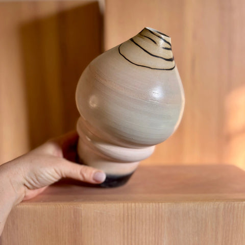 Lunar Exploration 5 | Handmade Porcelain Moon Jar Vase 8 Inch – Saggar-Fired Decorative Ceramic Pottery | Made in USA All Muddy 