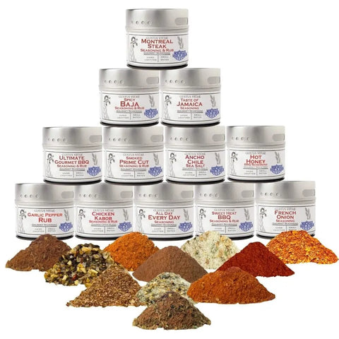 Luxury BBQ Seasoning Collection – 12 Four Ounce Gourmet Spice Tins for Grilling | Handcrafted in USA Gustus Vitae  Collections & Gift Sets